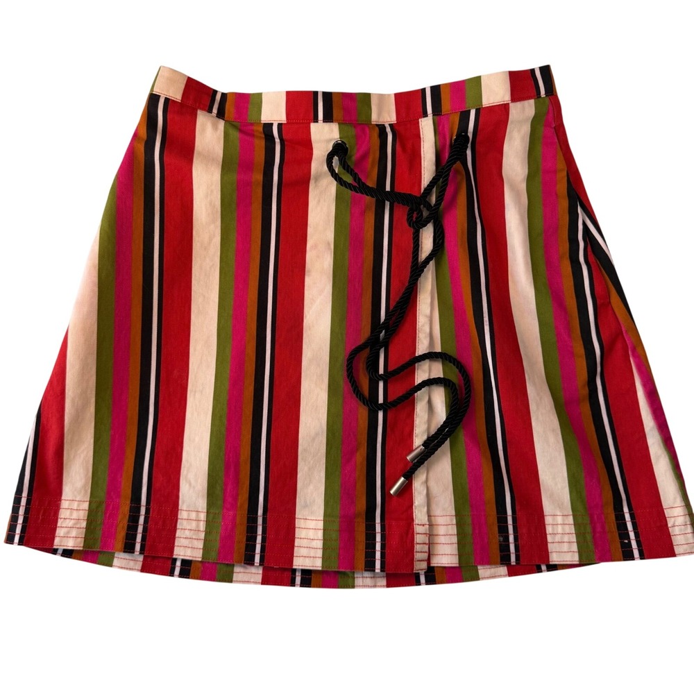 Solid & Striped Women Red Multi Color Vertical Stripe Rope Tie Mini Skirt Large